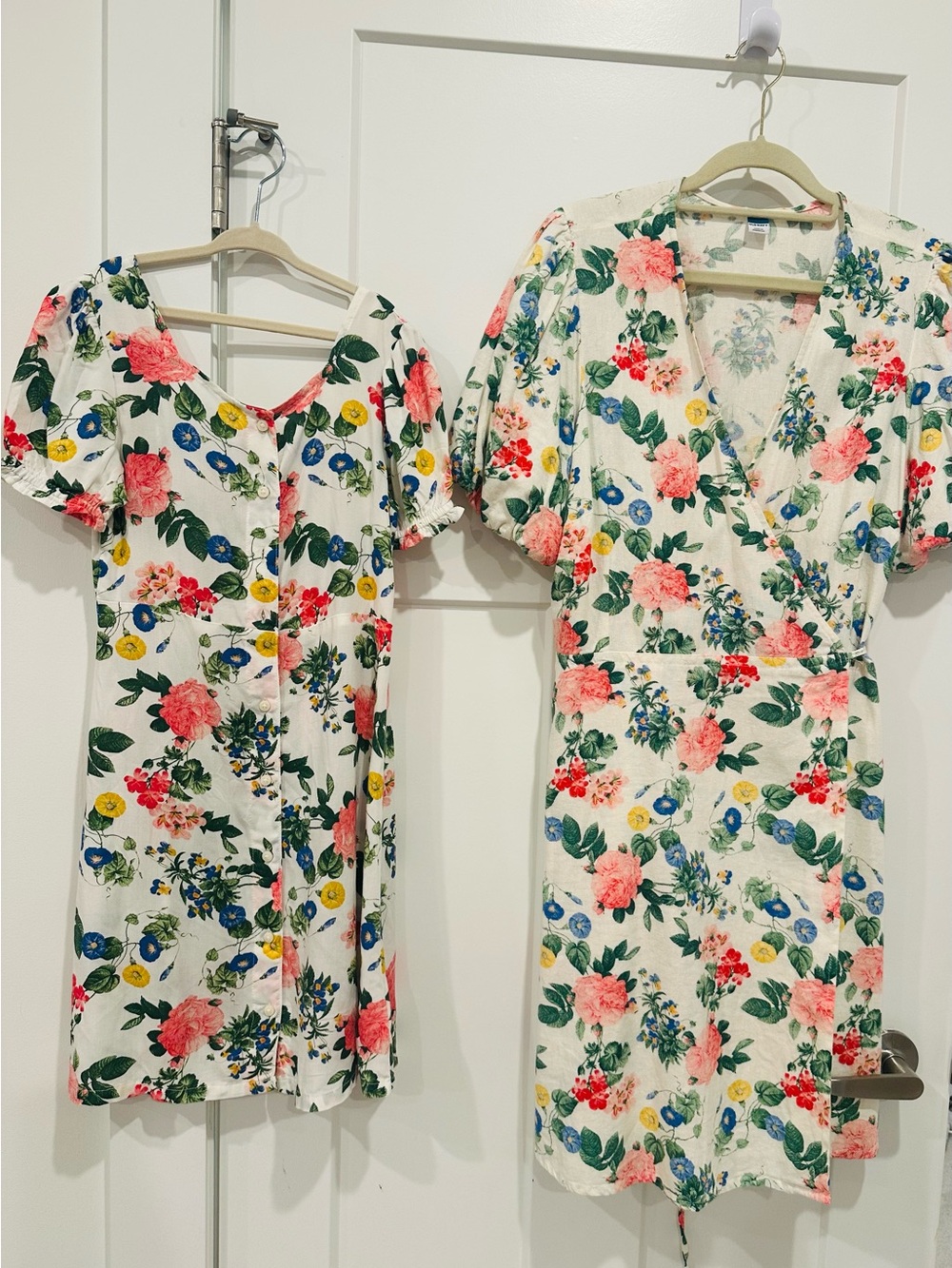 Old Navy Matching Family Set white Floral Wrap Dress with Pink, Green & Blue